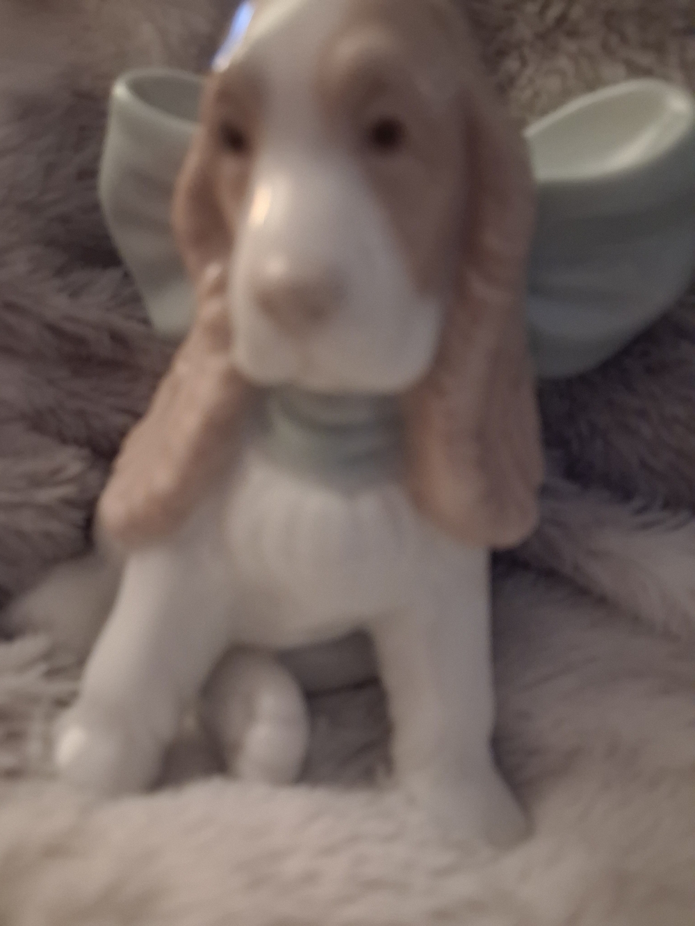 Lladro Porcelain Angel Dog Figurine in White, Cream & Light Blue-Green